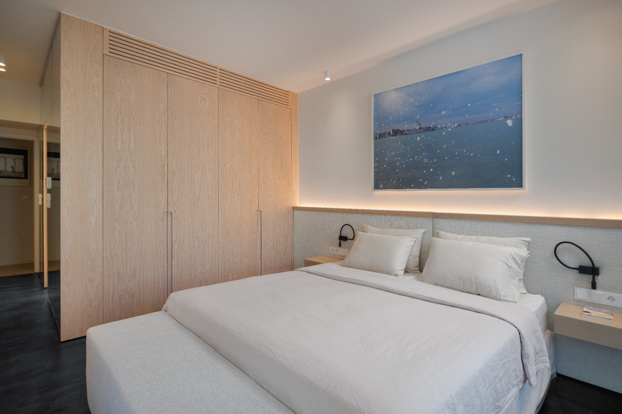 Residential Interiors — Voula, bedroom with natural wood wardrobe, photograph 10