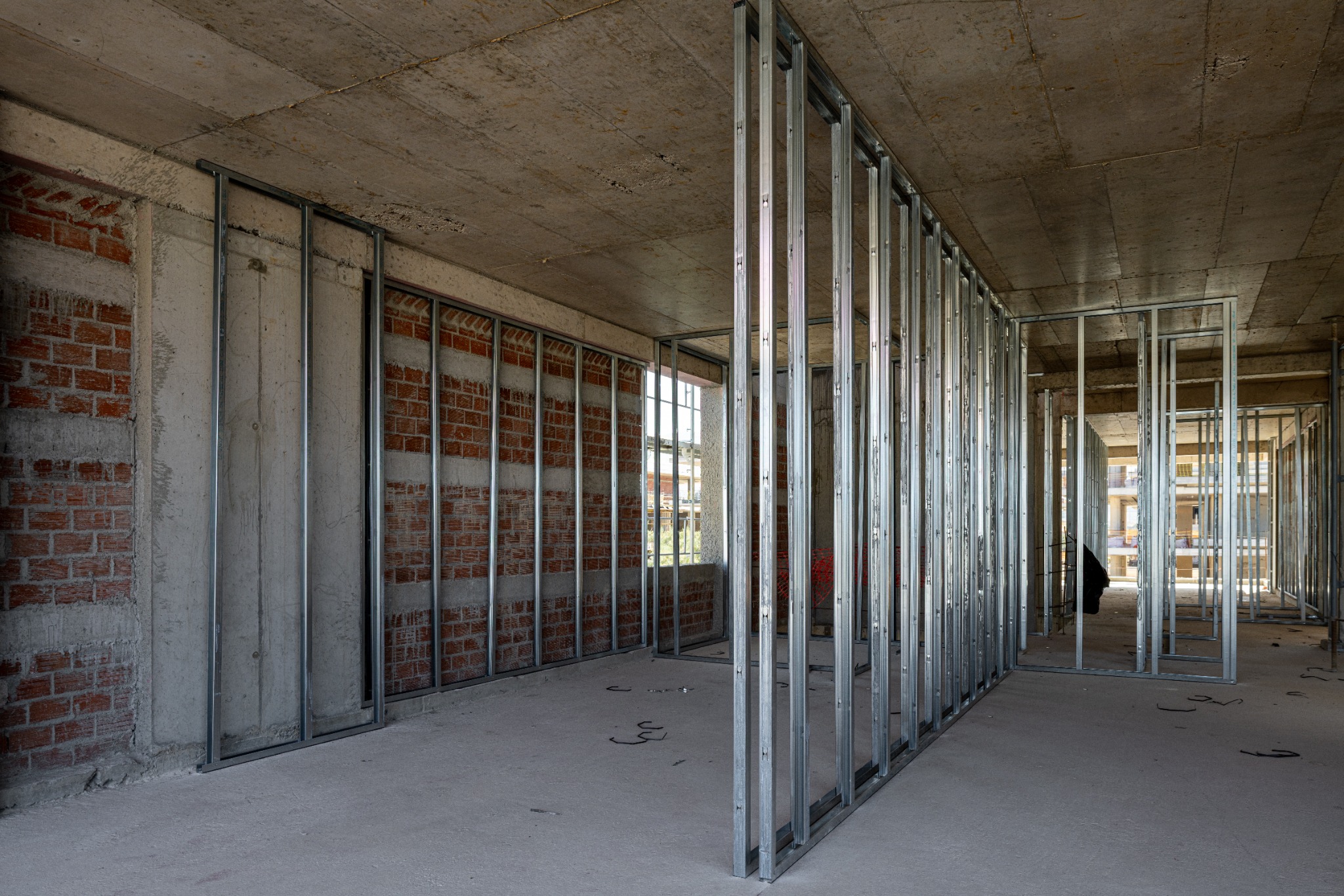 Light-gauge steel framing and material textures