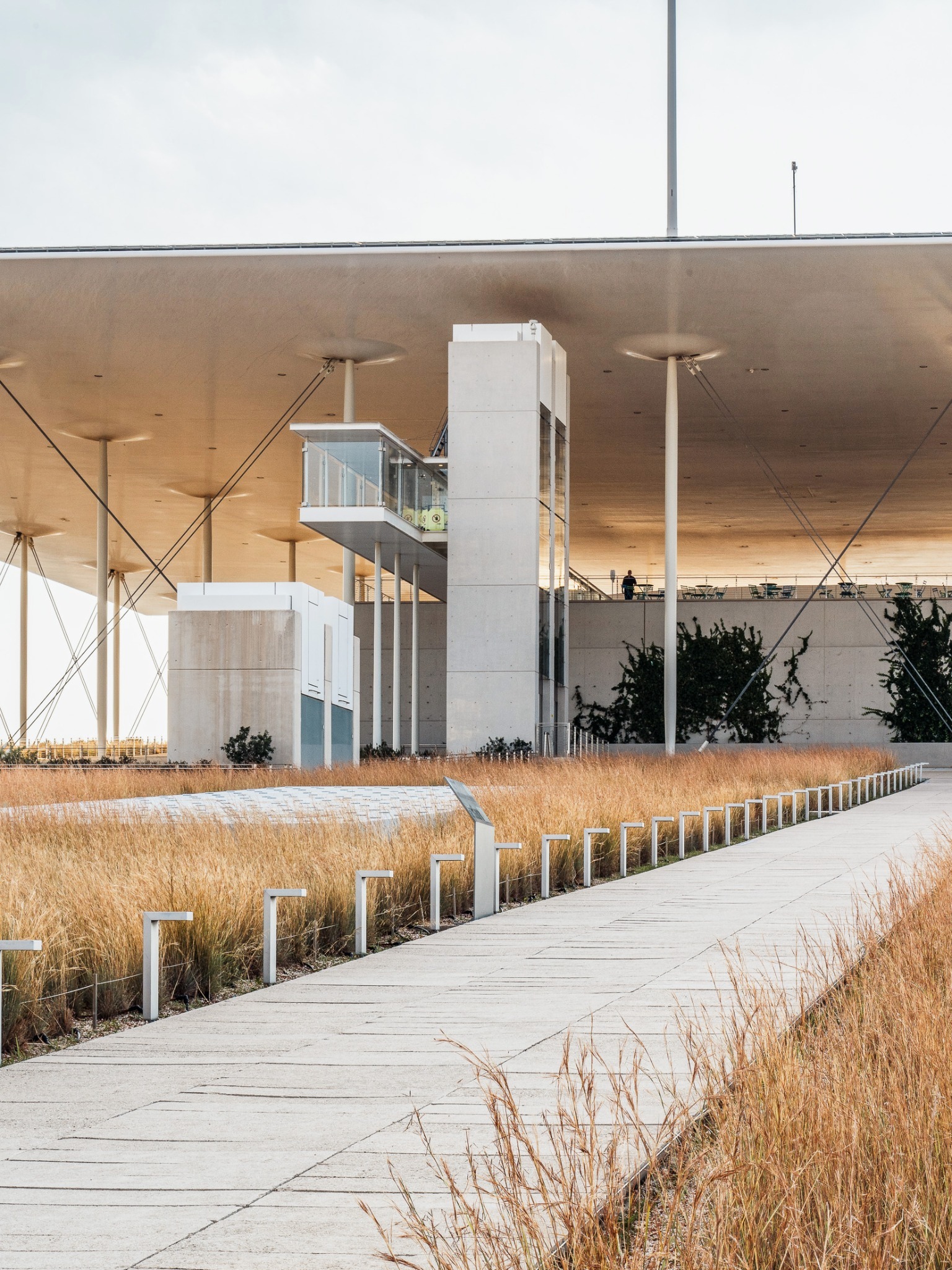 Stavros Niarchos Foundation Cultural Center — path through the landscape toward the canopy