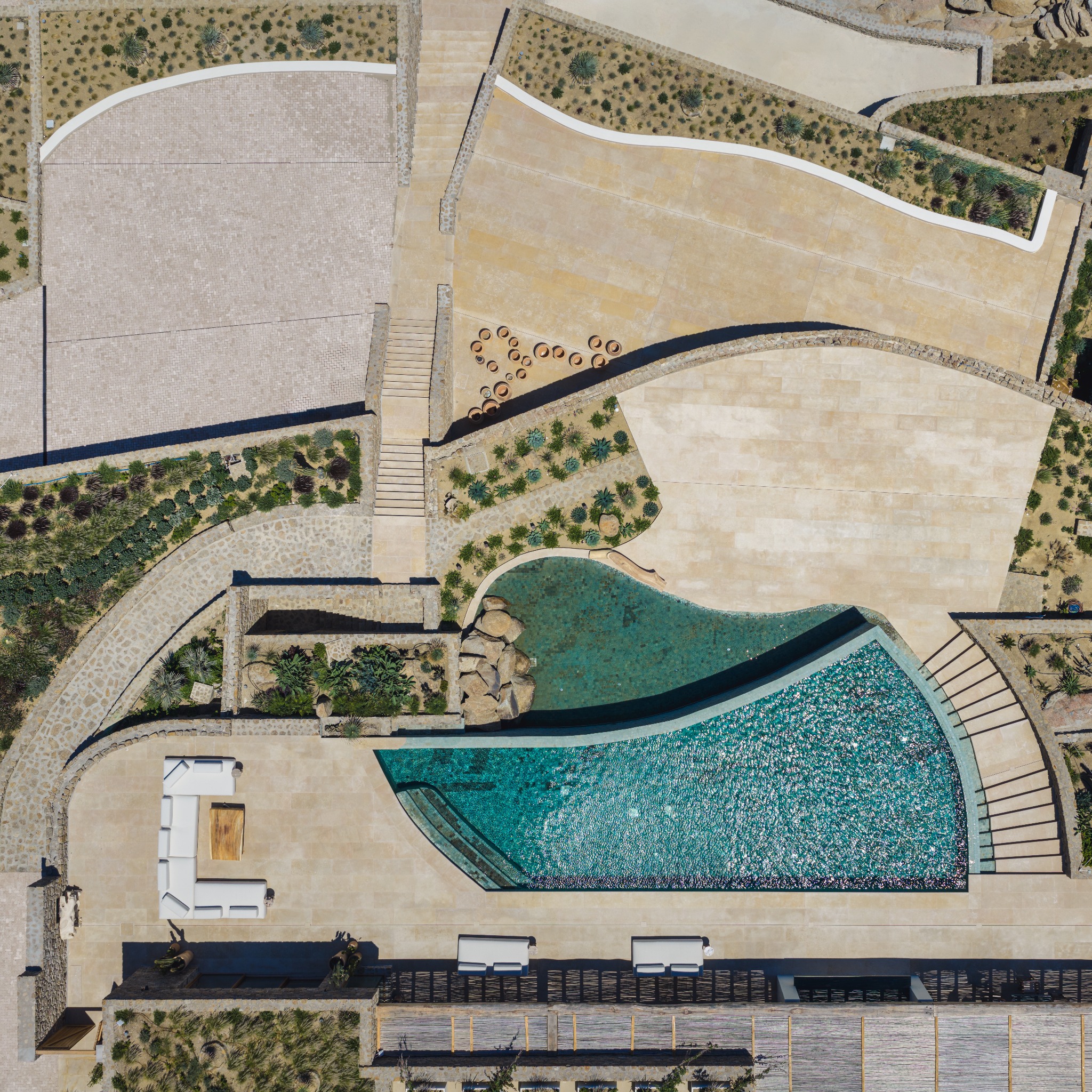 Private Residence — Mykonos, aerial view of garden and pool