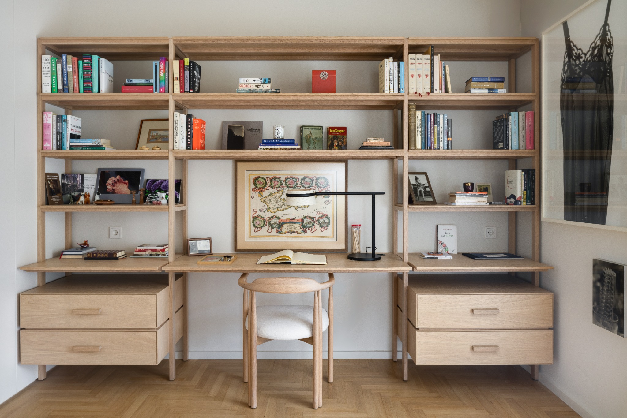 Residential Interiors — Voula, custom shelving and workspace elevation, photograph 9